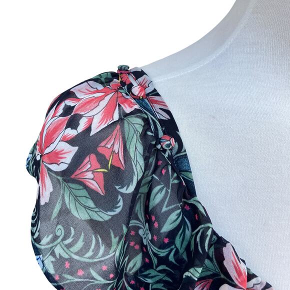 Rebecca Minkoff Midi Dress Med NWT Floral Chiffon True Wrap Ruffled Boho Coastal - Picture 5 of 16